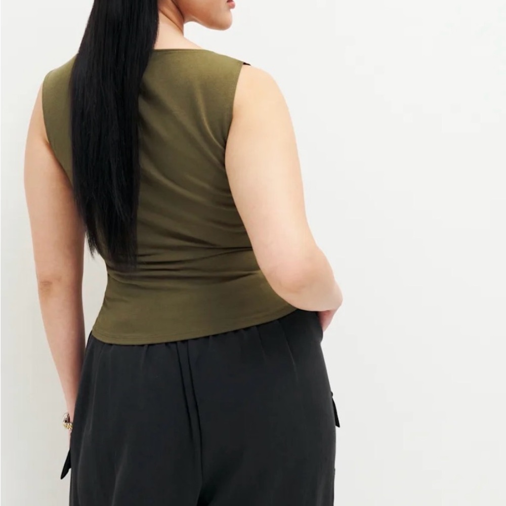 (2) Two Tops-Reformation Dusk Knit Top Olive Green & Brandy Melville Black XS - Picture 2 of 10